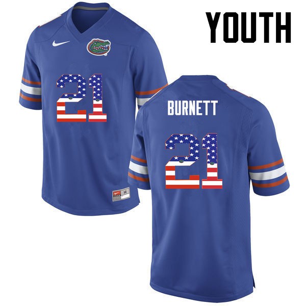 Florida Gators Youth #21 McArthur Burnett College Football Jersey USA Flag Fashion Blue